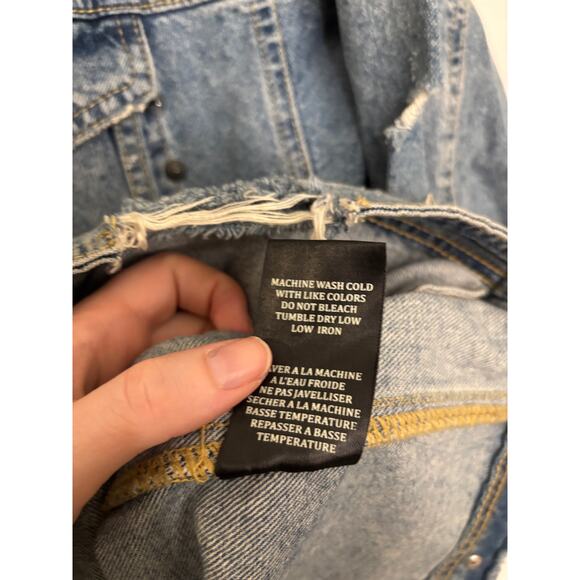 Blank NYC Denim Jacket Women Large Blue Jean Studded Distressed Oversized Cotton - Picture 5 of 5